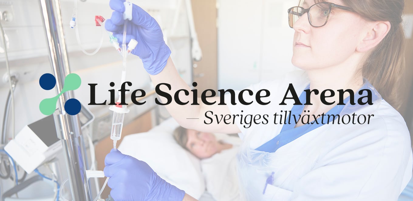Forskare och logotyp Life Science Arena