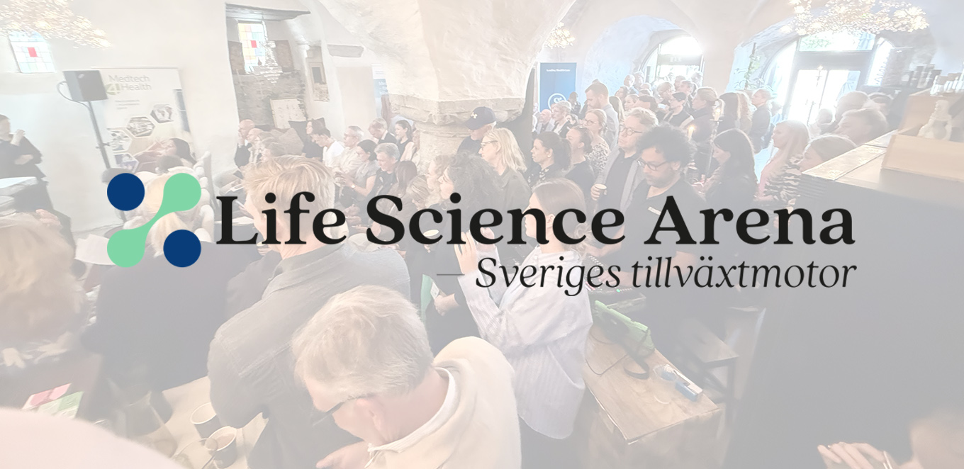 Forskare och logotyp Life Science Arena
