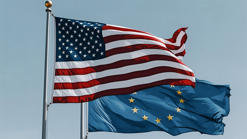 Amerikanska och svenska flaggan. AI-genererat.